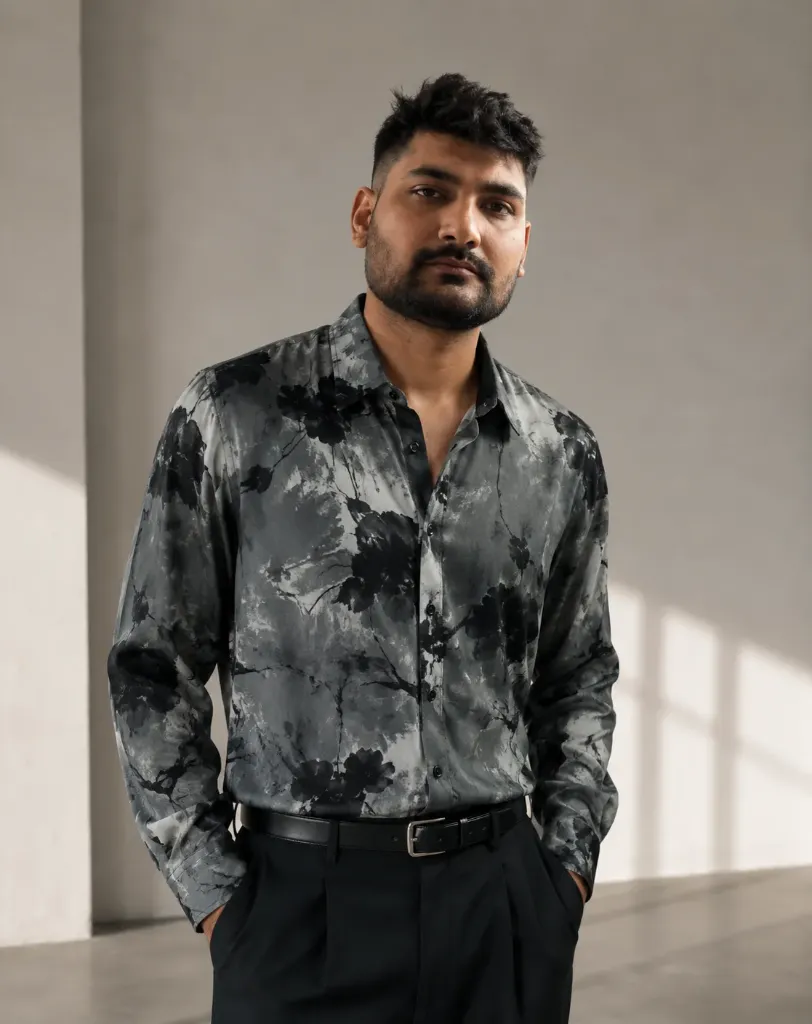 Men’s Premium Black Floral Printed Shirt | Stylish Casual Fashion Nepal C0110
